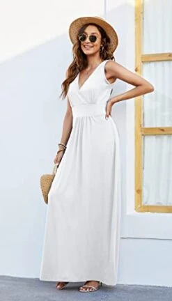 Robe D’Eté Longue Sans Manches Avec Poches Blanc -Soiree Blanche Boutique 1722267238 31YNWCrFsoL. SL500