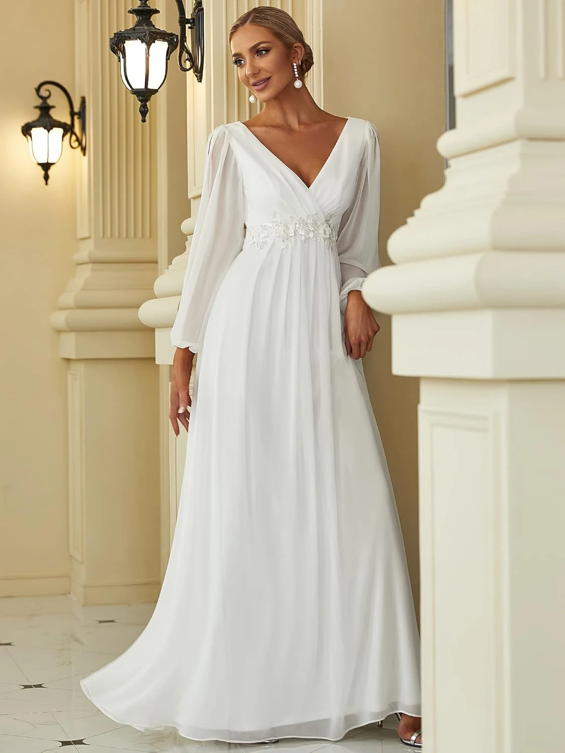 Robe Blanche De Soirée Col V Robe Blanche De Soirée Col V -Soiree Blanche Boutique