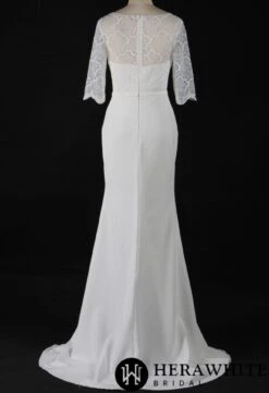 Robe De Mariée Fourreau En Crêpe à Manches 3/4 Et Dentelle 6 Robe De Mariée Fourreau En Crêpe à Manches 3/4 Et Dentelle -Soiree Blanche Boutique 21f5a7acc3