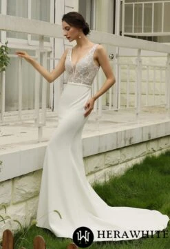 Robe De Mariée Simple Col V 3 Robe De Mariée Simple Col V -Soiree Blanche Boutique 41940839d7