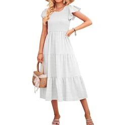 Robe Été Mi-Longue A-Blanc 3 Robe Été Mi-Longue A-Blanc -Soiree Blanche Boutique 41qyaaXwo0L. SL500