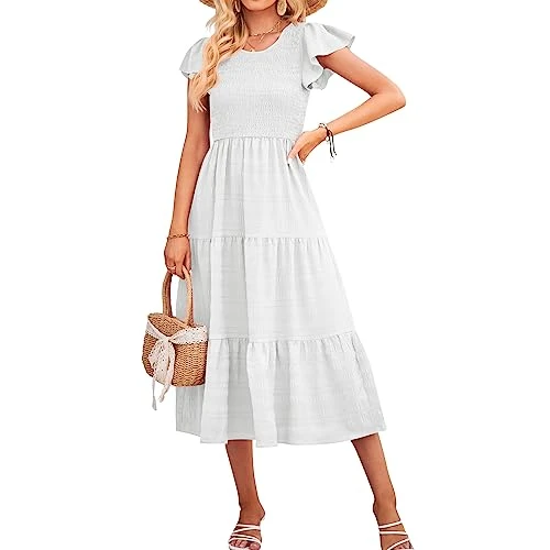 Robe Été Mi-Longue A-Blanc Robe Été Mi-Longue A-Blanc -Soiree Blanche Boutique 41qyaaXwo0L. SL500