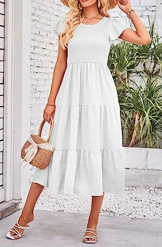 Robe Été Mi-Longue A-Blanc Robe Été Mi-Longue A-Blanc -Soiree Blanche Boutique 51G A9f6YL. SL500