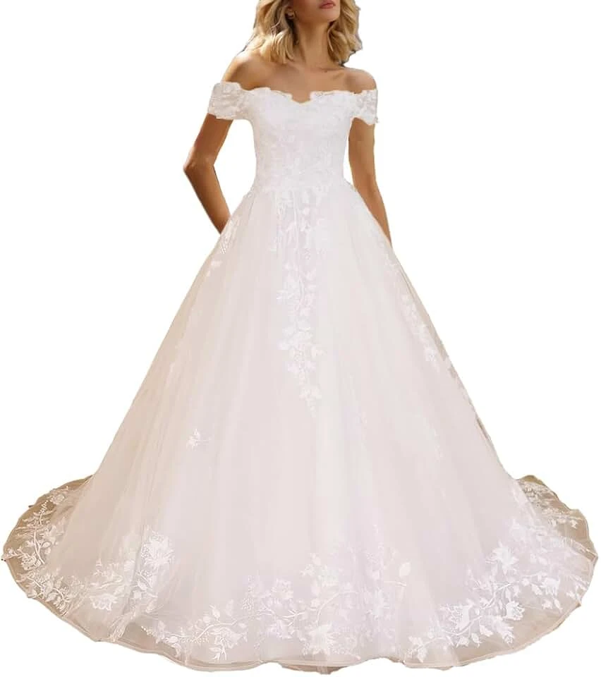 Robe de mariée princesse en dentelle à manches longues et traîne de chapelle en illusion Robe De Mariée Princesse En Dentelle à Manches Longues Et Traîne De Chapelle En Illusion -Soiree Blanche Boutique 51G8mhfilgL. AC UL960 QL65