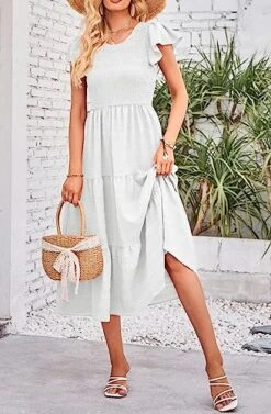 Robe Été Mi-Longue A-Blanc 4 Robe Été Mi-Longue A-Blanc -Soiree Blanche Boutique 51IN4S71enL. SL500