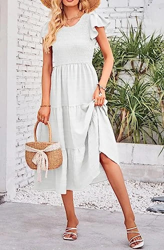 Robe Été Mi-Longue A-Blanc Robe Été Mi-Longue A-Blanc -Soiree Blanche Boutique 51IN4S71enL. SL500