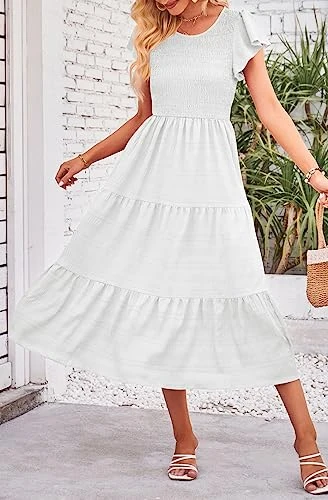 Robe Été Mi-Longue A-Blanc Robe Été Mi-Longue A-Blanc -Soiree Blanche Boutique 51TDbZQIQ3L. SL500