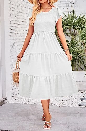 Robe Été Mi-Longue A-Blanc Robe Été Mi-Longue A-Blanc -Soiree Blanche Boutique 51TiMTbyVcL. SL500