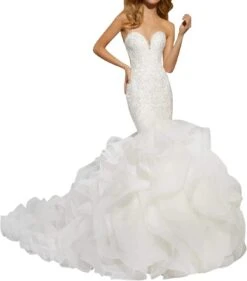 Robe De Mariée Trompette A Volants Blanche