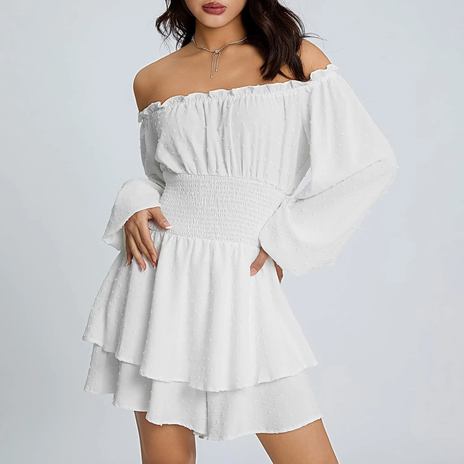 Robe Éclatante en Volant avec Shorts Intégrés Robe Éclatante En Volant Avec Shorts Intégrés -Soiree Blanche Boutique 619GYczQK7L. AC SL1500