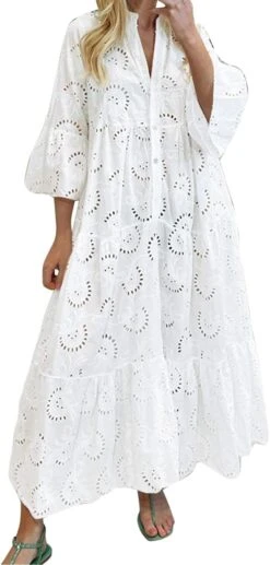 Robe Longue Blanche Coton Dentelle