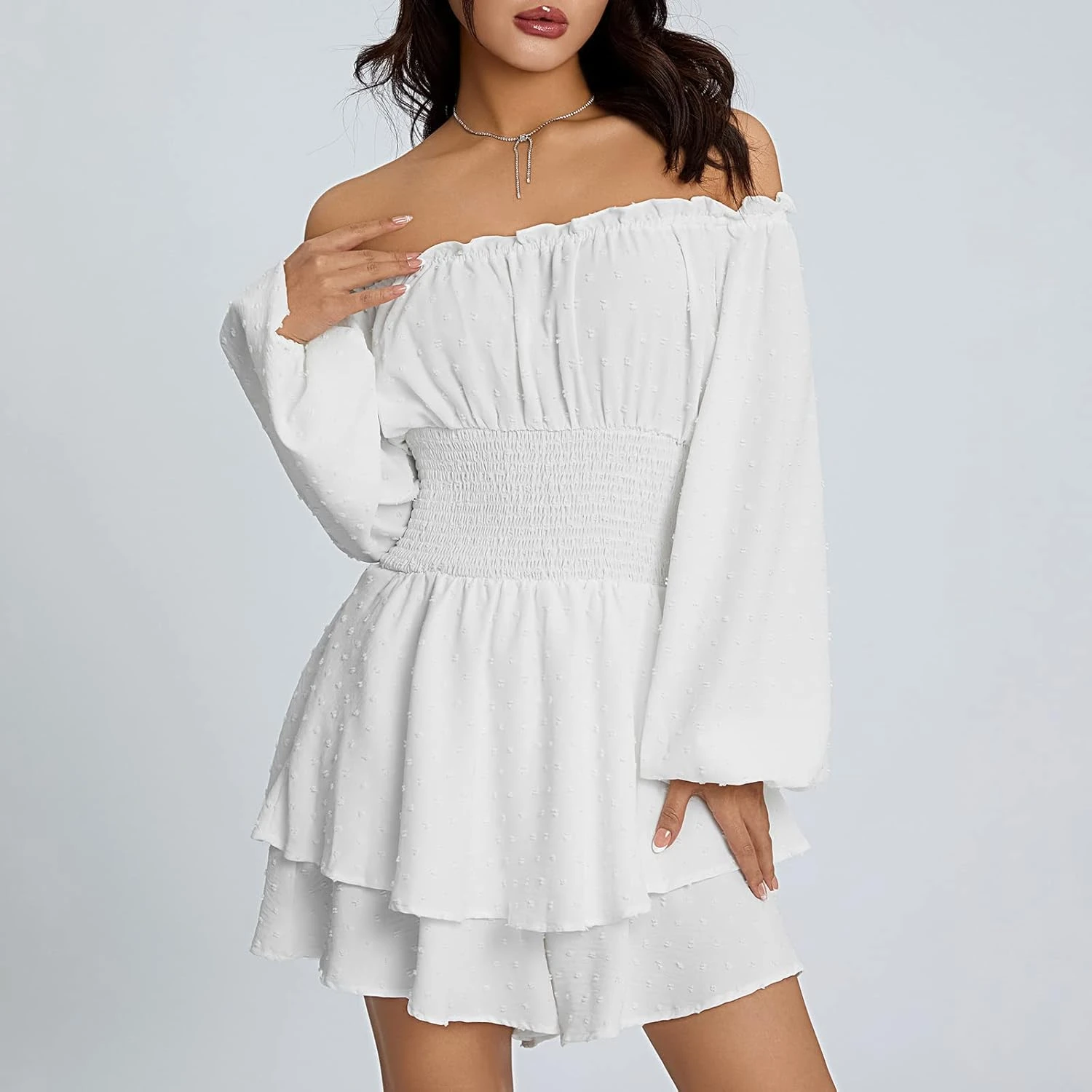 Robe Éclatante en Volant avec Shorts Intégrés Robe Éclatante En Volant Avec Shorts Intégrés -Soiree Blanche Boutique 61FHvtjLdL. AC SL1500