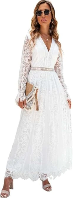 Robe De Mariée A Dentelle Florale A Manches Longues Illusion