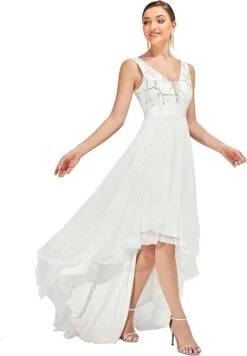 Robe De Mariée A En Dentelle Pailletée Col Cœur Plongeant