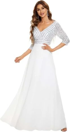 Robe De Mariée A Manches Longues Et Appliques Florales Scintillantes