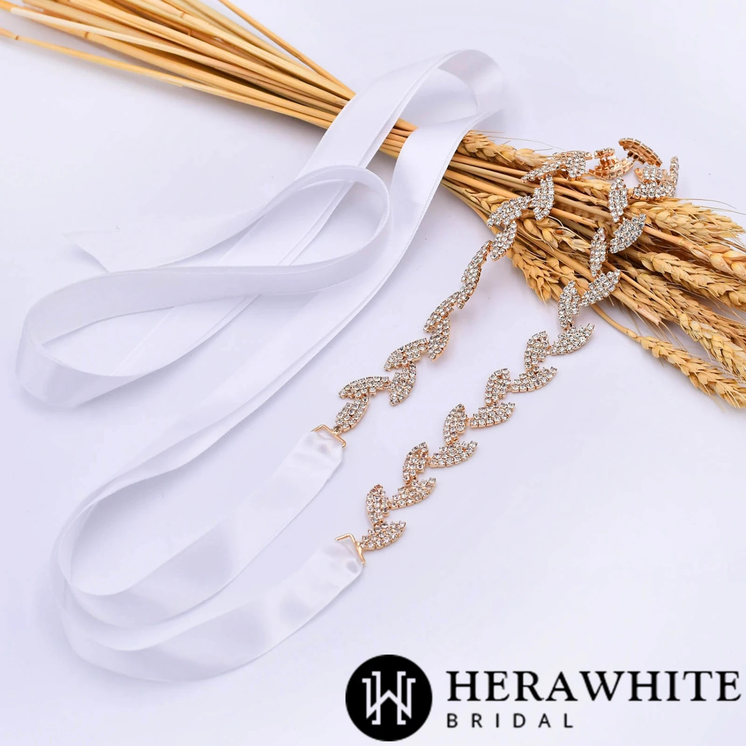 Ceinture de Mariée en Satin et Feuilles en Cristaux Ceinture De Mariée En Satin Et Feuilles En Cristaux -Soiree Blanche Boutique 690df3c746