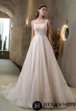 Robe De Mariée Princesse Rose Nude à Encolure Carrée -Soiree Blanche Boutique 69cf8c07d8
