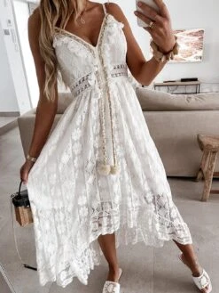 Robe Bohème Évasée En Volants Avec Pompon -Soiree Blanche Boutique 719M4fE3xLL. AC SL1500