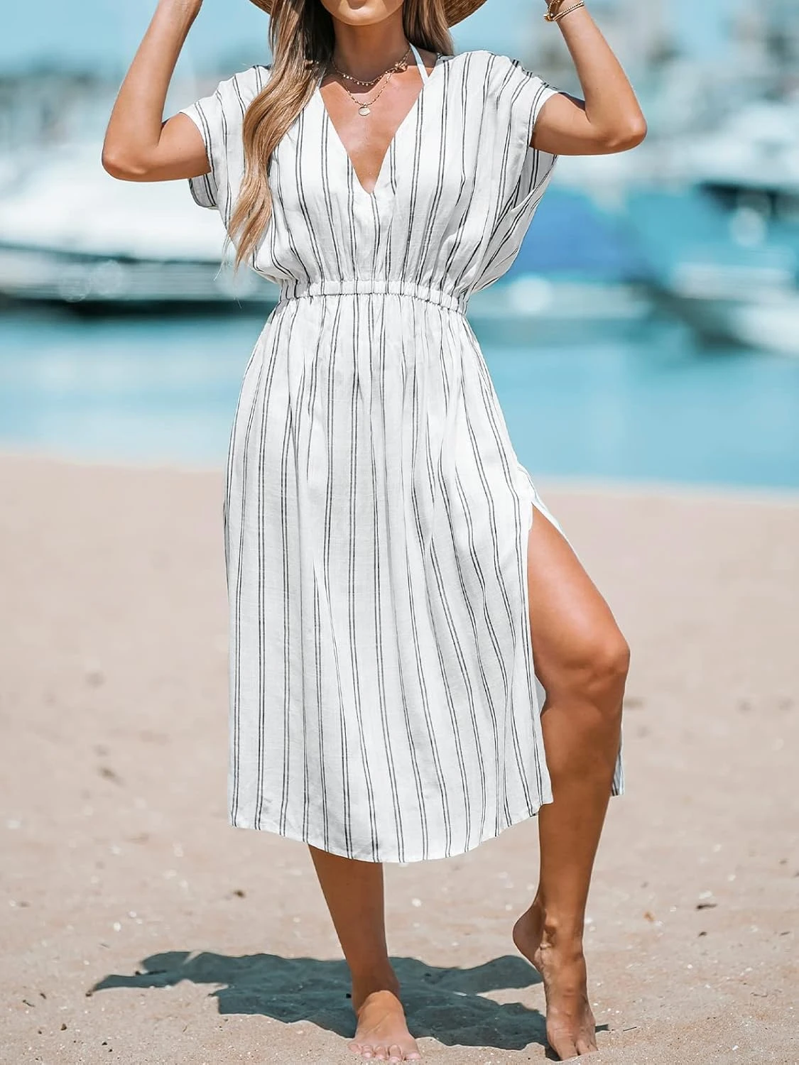 Robe de plage décontractée à rayures Robe De Plage Décontractée à Rayures -Soiree Blanche Boutique 71mI5rjqsYL. AC SL1500