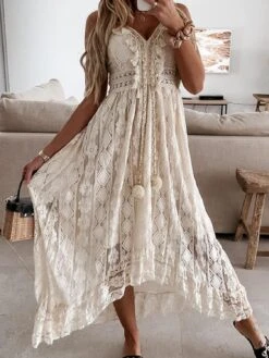 Robe Bohème Évasée En Volants Avec Pompon -Soiree Blanche Boutique 71zGocDkaJL. AC SL1500