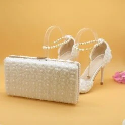 Ensemble Chaussure Et Sac De Mariage Blanc -Soiree Blanche Boutique 79621 tpgsq1