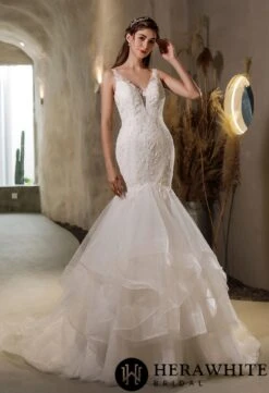 Robe De Mariée Sirène Volantée En Tulle Et Dentelle Perlée 8 Robe De Mariée Sirène Volantée En Tulle Et Dentelle Perlée -Soiree Blanche Boutique 971ca39688