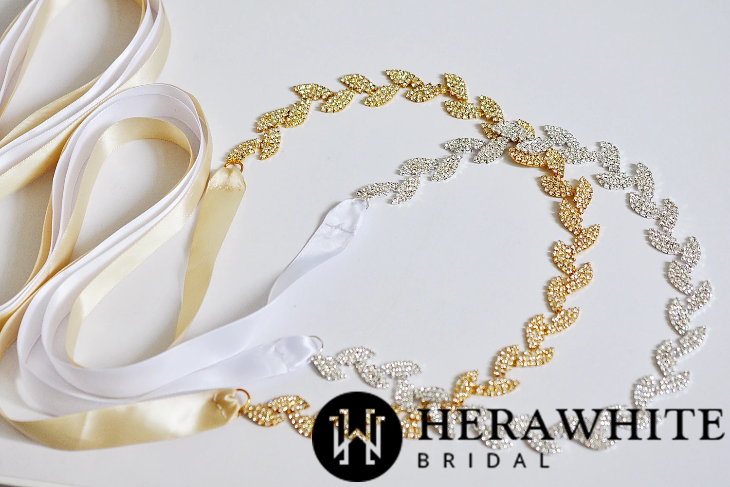 Ceinture de Mariée en Satin et Feuilles en Cristaux Ceinture De Mariée En Satin Et Feuilles En Cristaux -Soiree Blanche Boutique 9a5f9eb81f