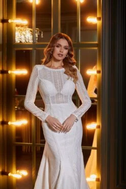 Robe De Mariée Sirène Dentelle Manche Longue Blanche -Soiree Blanche Boutique Dorotea15