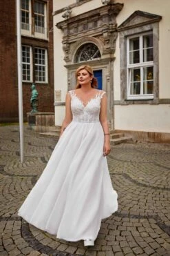 Robe De Mariée Grande Taille Col V -Soiree Blanche Boutique Francisca17