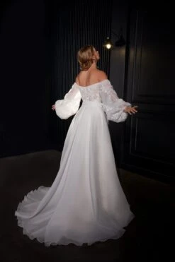 Robe De Mariée Princesse Dentelle Manche Longue Blanche -Soiree Blanche Boutique Lise4