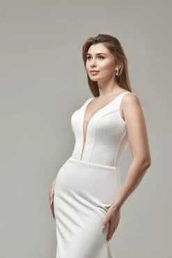 Robe De Mariée Sirène Manches Longues Détachables Blanche 4 Robe De Mariée Sirène Manches Longues Détachables Blanche -Soiree Blanche Boutique Polonia4