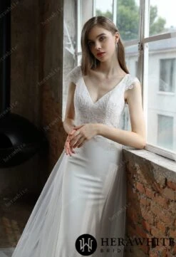 Robe De Mariée Fourreau Avec Jupe En Tulle -Soiree Blanche Boutique Robe De Mariee Fourreau Avec Jupe En Tulle BQ zoom