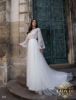 Robe De Mariée Fluide Haut Illusion à Dentelle Florale Et Perlé -Soiree Blanche Boutique Robe De Mariee fluide haut illusion a dentelle florale et perle