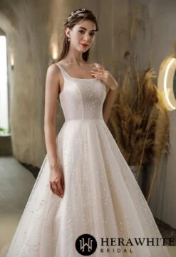 Robe De Mariée Princesse Rose Nude à Encolure Carrée -Soiree Blanche Boutique d1be4df692