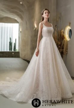 Robe De Mariée Princesse Rose Nude à Encolure Carrée -Soiree Blanche Boutique df18ea29f0