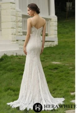 Robe De Mariée Fourreau En Dentelle Avec Bretelles Spaghetti -Soiree Blanche Boutique eb05356110