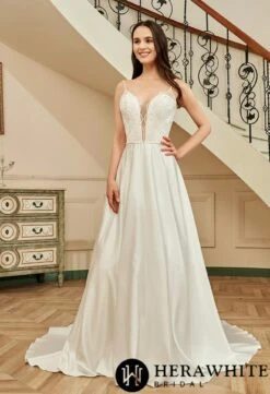 Robe De Mariée En Satin Perlé à Décolleté En V Profond Et Poches En Ligne A 3 Robe De Mariée En Satin Perlé à Décolleté En V Profond Et Poches En Ligne A -Soiree Blanche Boutique f89d1087e5