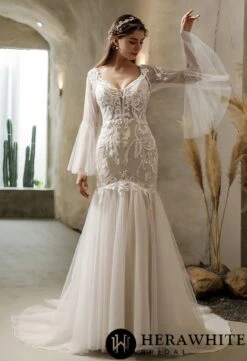 Robe Sirène A Manches Cloche Détachables -Soiree Blanche Boutique fca1423dfd